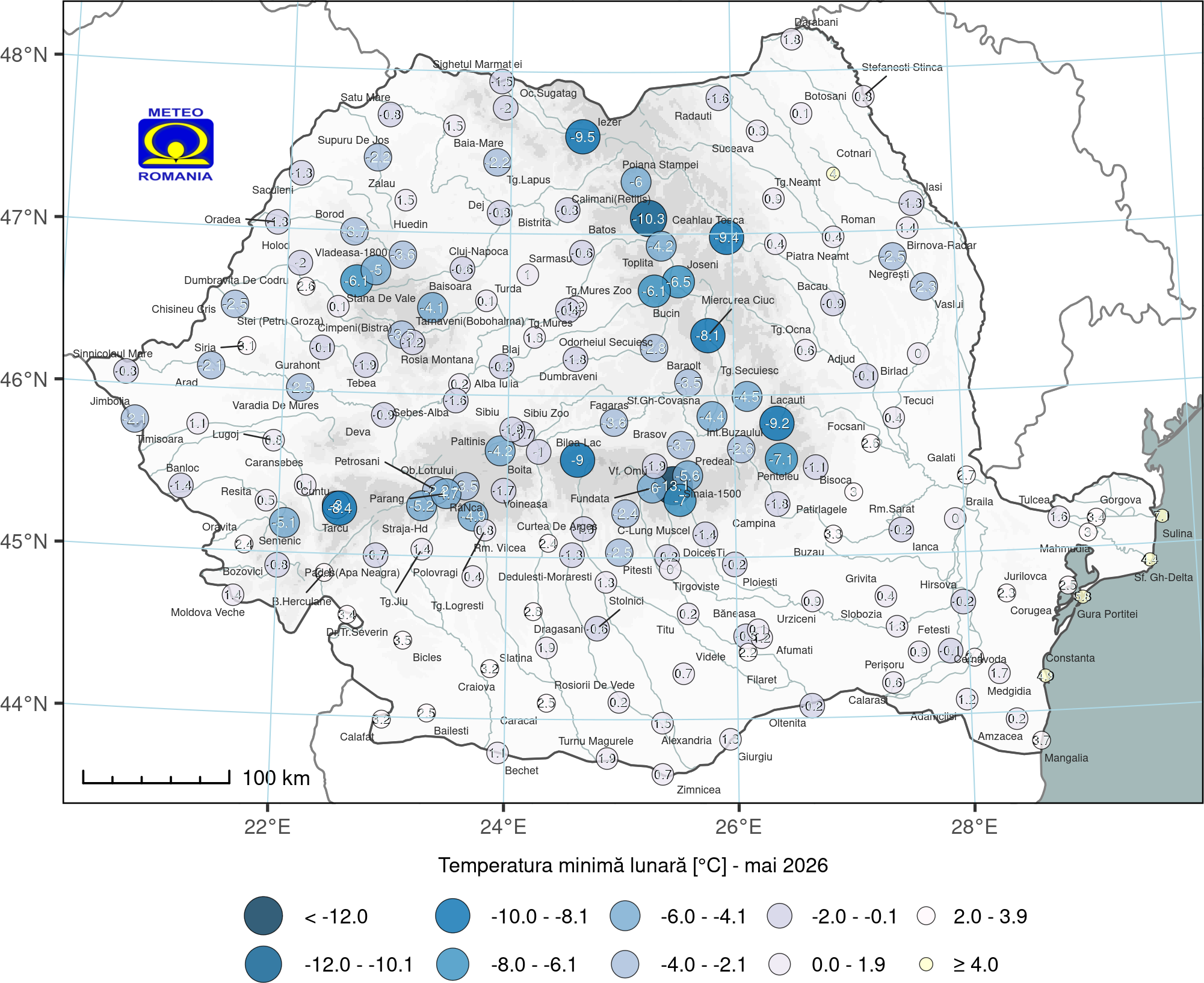 Temperatura minimă lunară din mai 2026